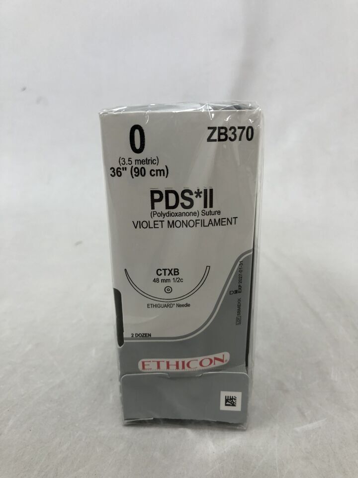 ZB370 - ETHICON - PDS II Suture, ETHIGUARD - Blunt Point, Absorbable, CTX-B 48mm ½ Circle, Violet Monofilament 36" = 90cm, Size: 0, (BX/12) - ( Expiry Date: 2027-01-31 )