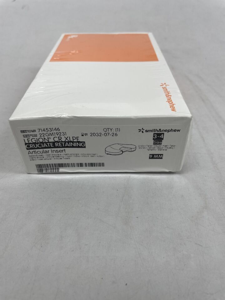 71453146 - SMITH & NEPHEW - legion highly cross linked  polyethylene cruciate retaining insert size 3-4 9mm, (BX/1) - ( Expiry Date: 2032-07-26 )