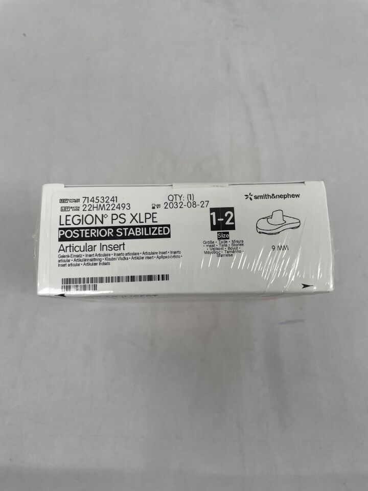 71453241 - SMITH & NEPHEW - legion - legion highly cross linked polyethylene posterior stabilized insert size 1-2 9mm, (BX/1) - ( Expiry Date: 2032-08-27 )