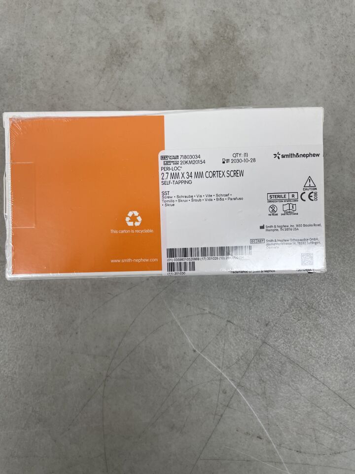71803034 - SMITH & NEPHEW - Peri-Loc 2.7MM SELF-TAPPING CORTEX SCREW, 34MM, (BX/1) - ( Expiry Date: 2030-10-28 )