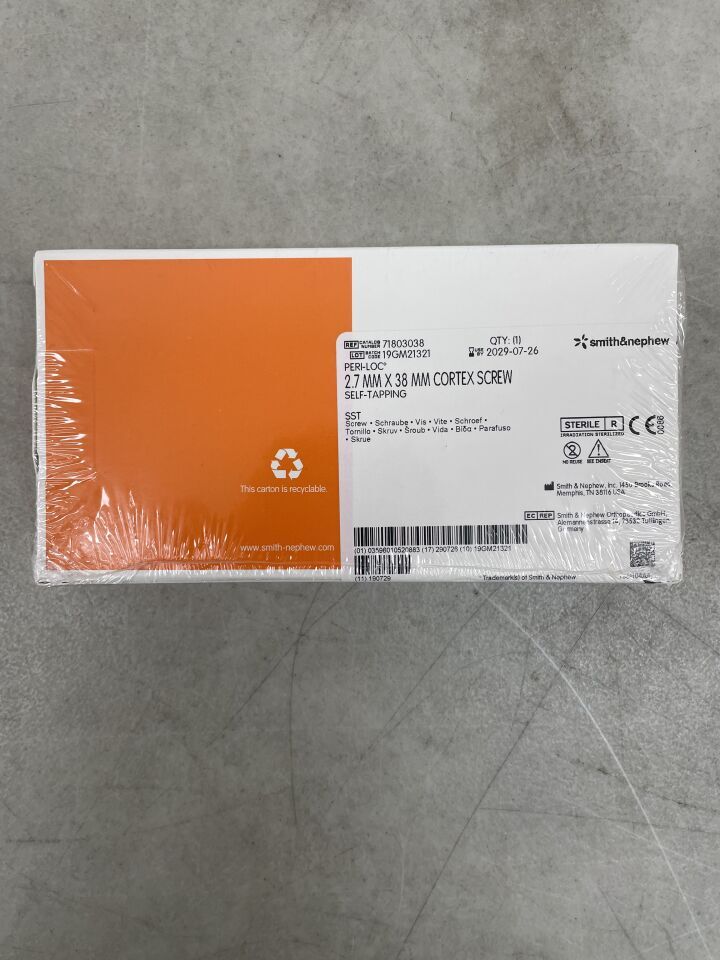 71803038 - SMITH & NEPHEW - Peri-Loc 2.7MM SELF-TAPPING CORTEX SCREW, 38MM, (BX/1) - ( Expiry Date: 2029-07-26 )