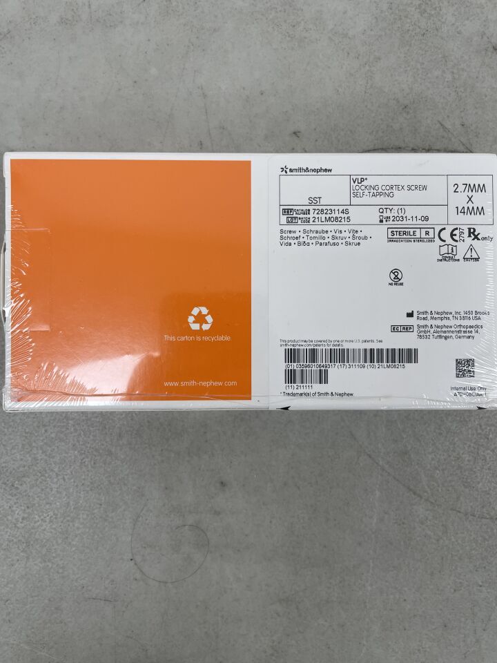 72823114S - SMITH & NEPHEW - vlp foot 2.7mm self-tapping locking cortex screw, 14mm, (BX/1)