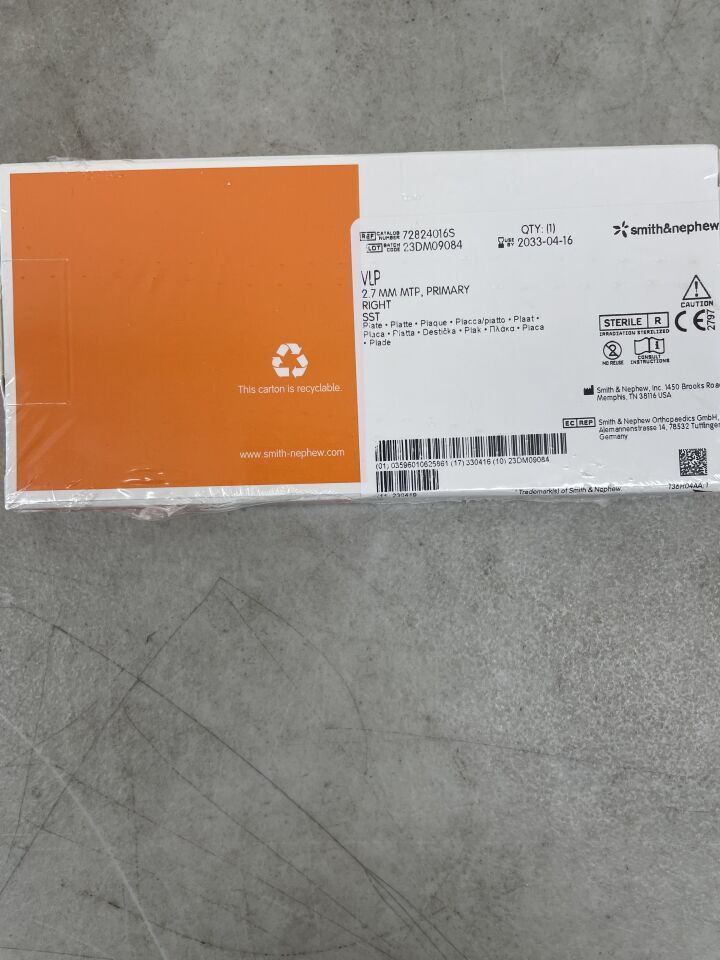 72824016S - SMITH & NEPHEW - vlp foot 2.7mm metatarsal phalangeal plate primary right, (BX/1) - ( Expiry Date: 2033-04-16 )