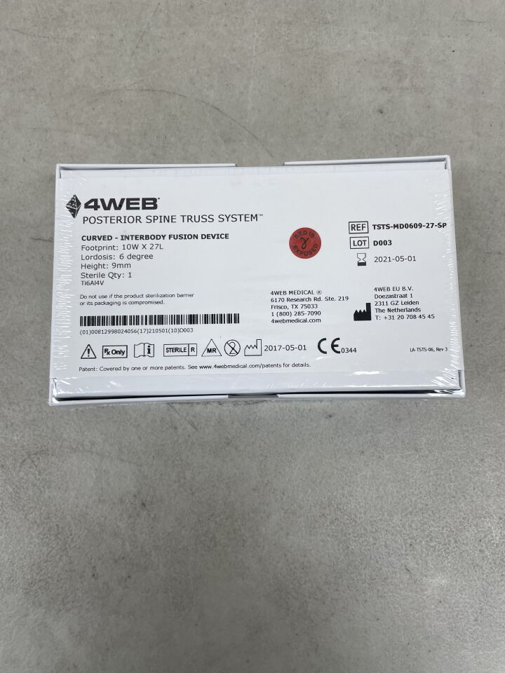 TSTS-MD0609-27-SP - 4WEB MEDICAL - Posterior Spine Truss System, Curved Interbody Fusion Device, 9mm, (BX/1) - ( Expiry Date: 2021-05-01 )