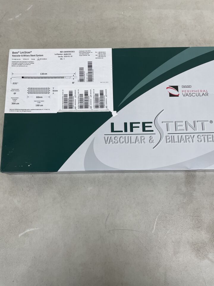 EX060603CS - BARD - LifeStent Vascular & Biliary Stent System - 6mm x 60mm x 130cm, (BX/1) - ( Expiry Date: 2026-01-19 )