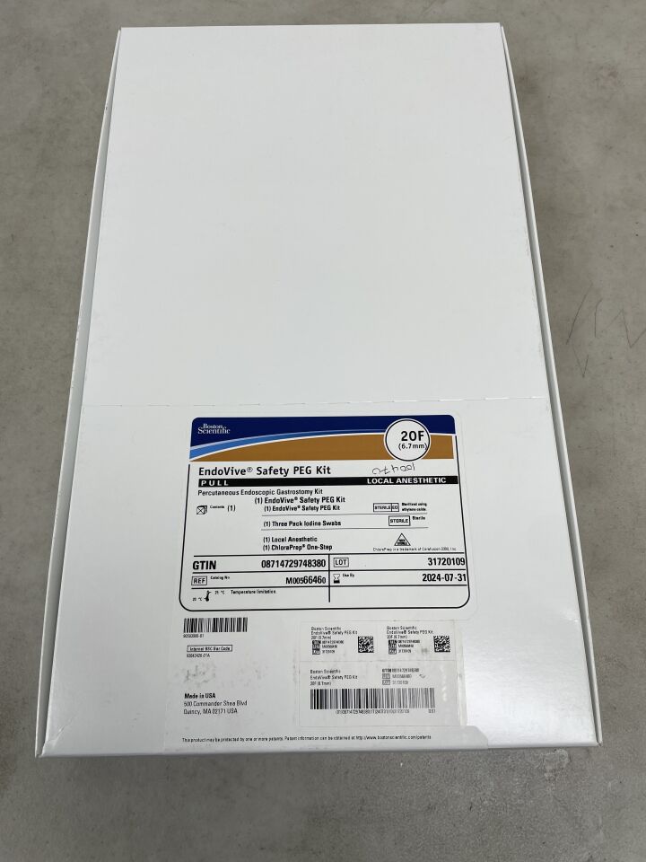 6646 - BOSTON SCIENTIFIC - EndoVive Safety PEG Kit (Percutaneous Endoscopic Gastrostomy) - Pull - Local Anesthetic - 20Fr, (BX/1) - ( Expiry Date: 2024-07-31 )