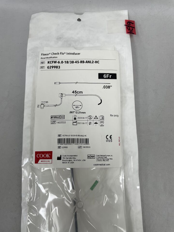 G29983 - COOK - Flexor Ansel Guiding Sheath w/Check-Flo Valve, Renal Double 6F x 45cm, (EA) - ( Expiry Date: 2025-11-11 )