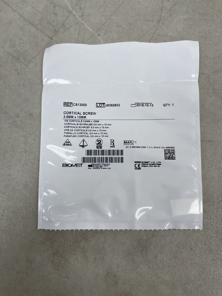 CS13000 - BIOMET - Cortical Screw, 3.5 x 13mm, (EA) - ( Expiry Date: 2099-12-31 )