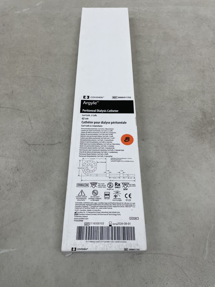8888411702 - COVIDIEN - Argyle Peritoneal Dialysis Catheter, Curl Cath, 2 Cuff 62cm, (BX/1) - ( Expiry Date: 2026-08-01 )