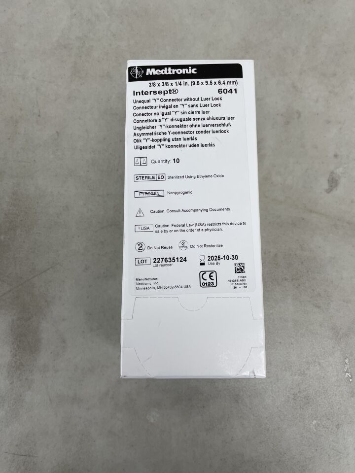 6041 - MEDTRONIC - Intersept Unequal Y Connector w/o Luer Lock, 9.5 x 9.5 x 6.4mm, (BX/10) - ( Expiry Date: 2025-10-30 )