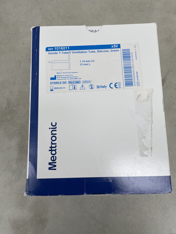 1016011 - MEDTRONIC - Goode T-Tube LT Ventilation Tube, Silicone, Green 1.14mm, (BX/50) - ( Expiry Date: 2028-03-11 )