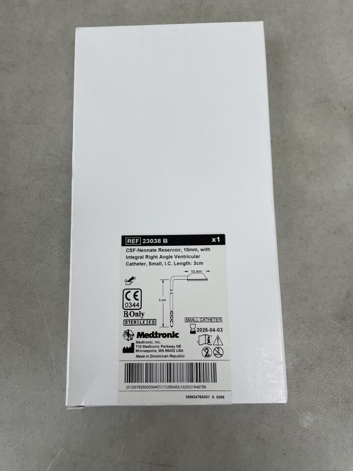 23038B - MEDTRONIC - CSF-Neonate Reservoir 10mm w/Integral Right Angle Ventricular Catheter, Small, 3cm, (BX/1) - ( Expiry Date: 2026-04-03 )