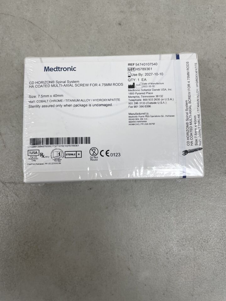 54740107540 - MEDTRONIC - CD HORIZON Hydroxyapatite (HA) Coated Multi-Axial Screw, 7.5 x 40mm, (BX/1) - ( Expiry Date: 2027-10-10 )
