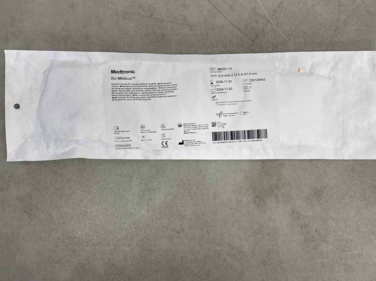 96530-115 - MEDTRONIC - Bio-Medicus Adult Cannula Kit, 15Fr x 12.5", (EA) - ( Expiry Date: 2028-11-20 )