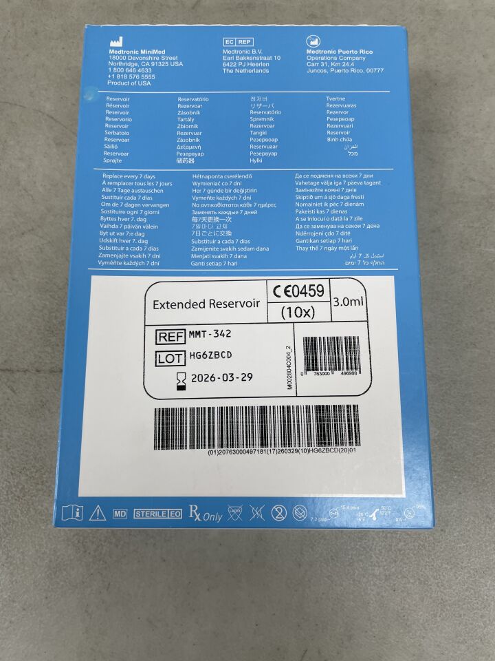 MMT-342 - MEDTRONIC - MiniMed Insulin Extended Reservoir, holds 3.0ml, (BX/10) - ( Expiry Date: 2026-03-29 )