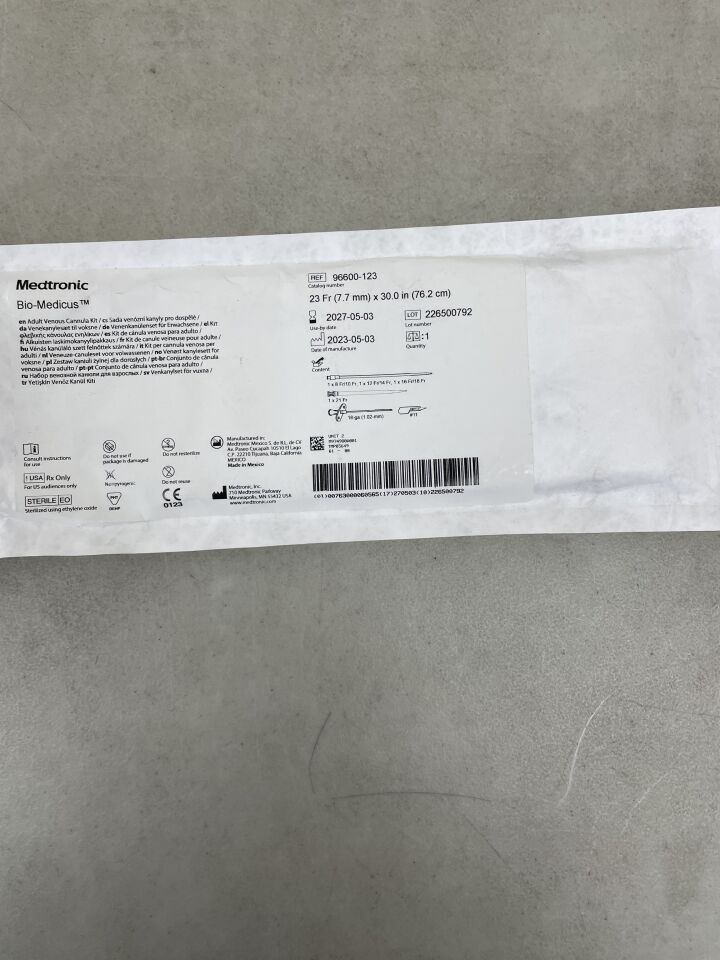 96600-123 - MEDTRONIC - Bio-Medicus NextGen Femoral Venous Cannula 23F x 76.2cm, 3/8" Non-Vented (Part of Kit), (EA) - ( Expiry Date: 2027-05-03 )