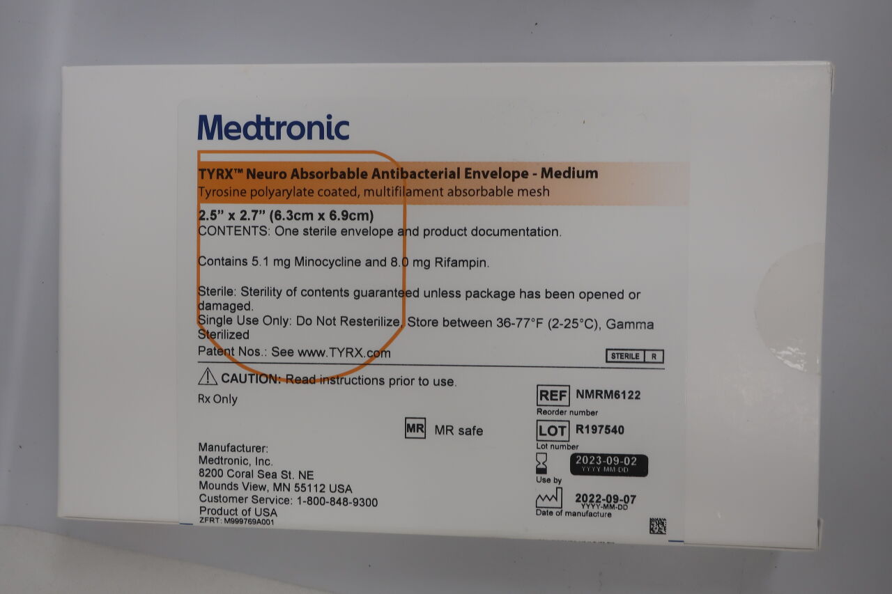 NMRM6122 - MEDTRONIC - TYRX Neuro Absorbable Antibacterial Envelope, Medium 2.5" x 2.7", (BX/1) - ( Expiry Date: 2025-03-31 )