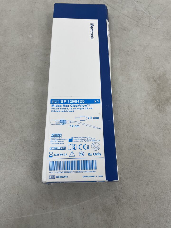 SP12MH25 - MEDTRONIC - Midas Rex ClearView Proximal Bend 2.5mm x 12cm, 2-Fluted Match Head (No Box), (BX/1) - ( Expiry Date: 2025-06-23 )