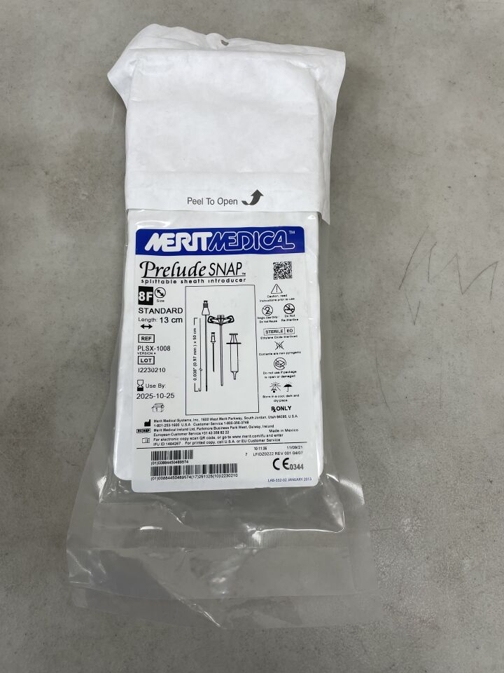 PLSX-1008 - MERIT MEDICAL - Prelude SNAP Splittable Sheath Introducer, Blue, 8F x 13cm, (EA) - ( Expiry Date: 2025-10-25 )