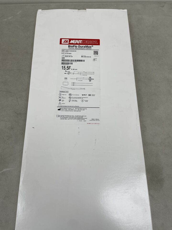 H965103028230 - MERIT MEDICAL - BioFlo DuraMax with Endexo Chronic Hemodialysis Catheter, Dual Valve Vasc Pack 15.5F x 48cm, (BX/1) - ( Expiry Date: 2026-09-30 )