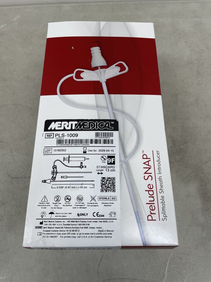 PLS-1009 - MERIT MEDICAL - Prelude Snap Splittable Sheath Introducer w/0.038" Guidewire 9F x 13cm w/Sideport, (BX/5) - ( Expiry Date: 2029-04-15 )