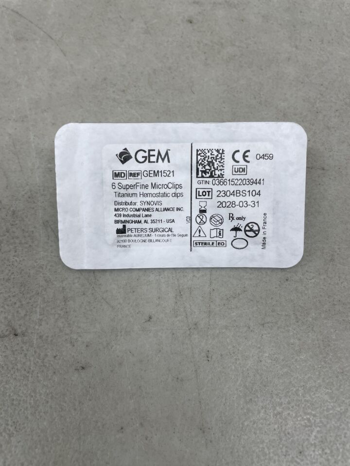 GEM1521 - PETERS SURGICAL - Titanium Hemostatic Clip 6 SuperFine MicroClips, (EA) - ( Expiry Date: 2028-03-31 )