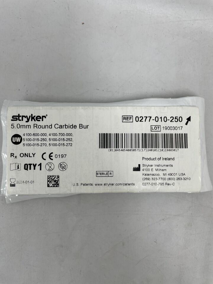 0277-010-250 - STRYKER - 5.0mm Round Carbide Bur, (EA) - ( Expiry Date: 2025-10-01 )