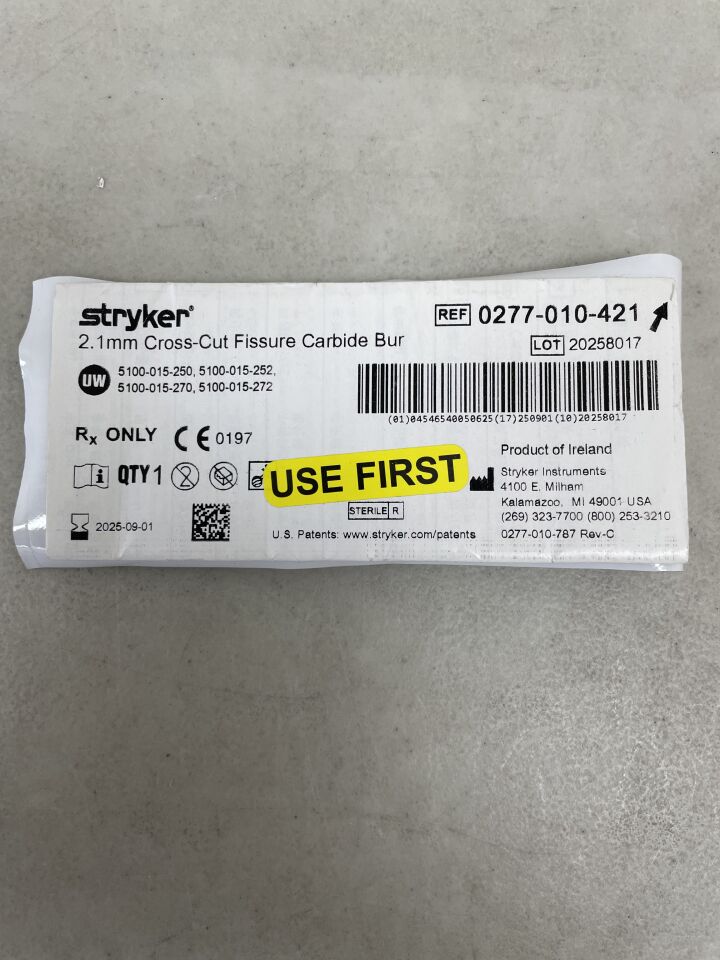 0277-010-421 - STRYKER - 2.1mm Cross-Cut Fissure Carbide Bur, (EA) - ( Expiry Date: 2025-09-01 )