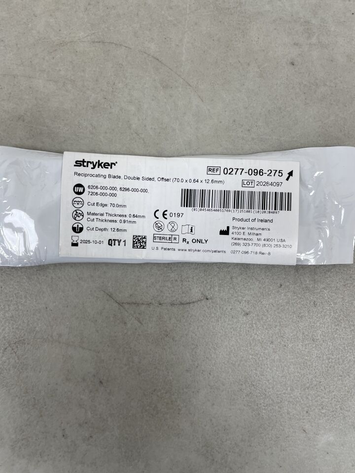 0277-096-275 - STRYKER - Reciprocating Blade, Double Sided, Offset, (EA) - ( Expiry Date: 2025-10-01 )