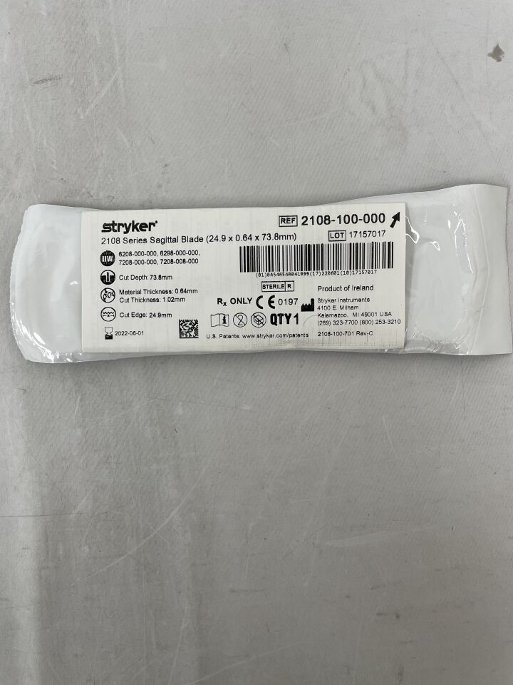 2108-100-000 - STRYKER - Sagittal Blade 24.9mm x 73.8mm x 0.64mm, (EA) - ( Expiry Date: 2026-01-01 )