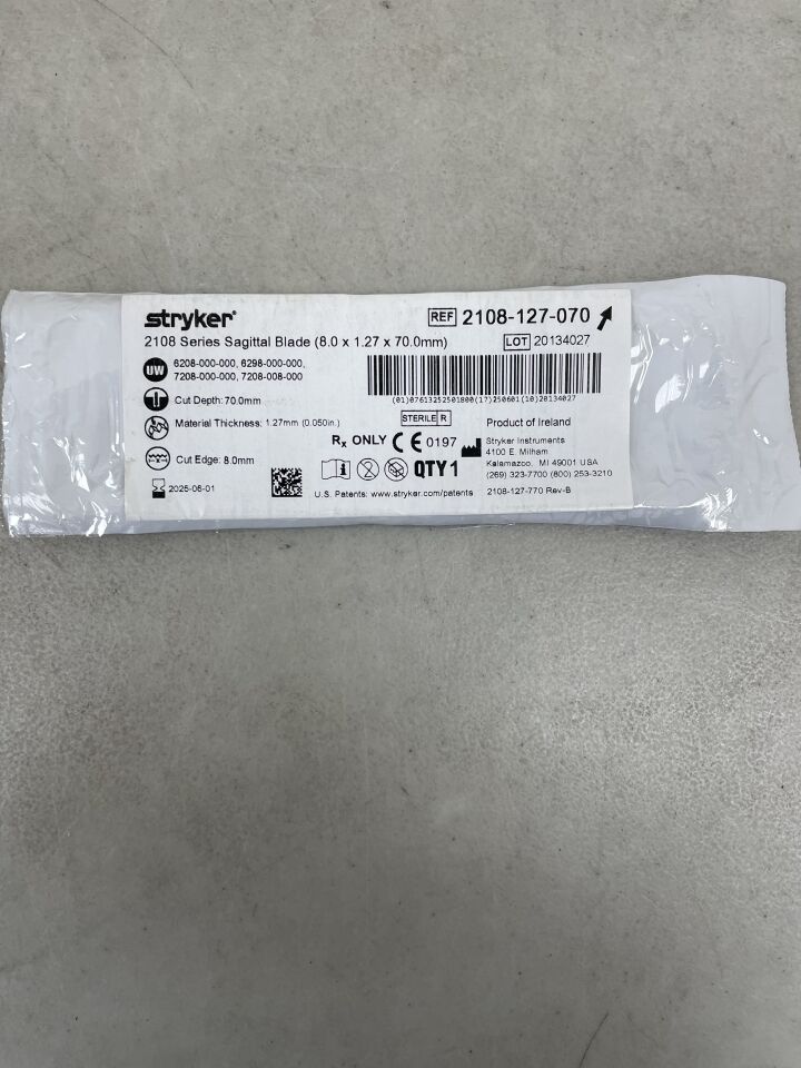 2108-127-070 - STRYKER - Sagittal Blade 8.0mm x 1.27mm x 70.0mm, (EA) - ( Expiry Date: 2025-06-01 )