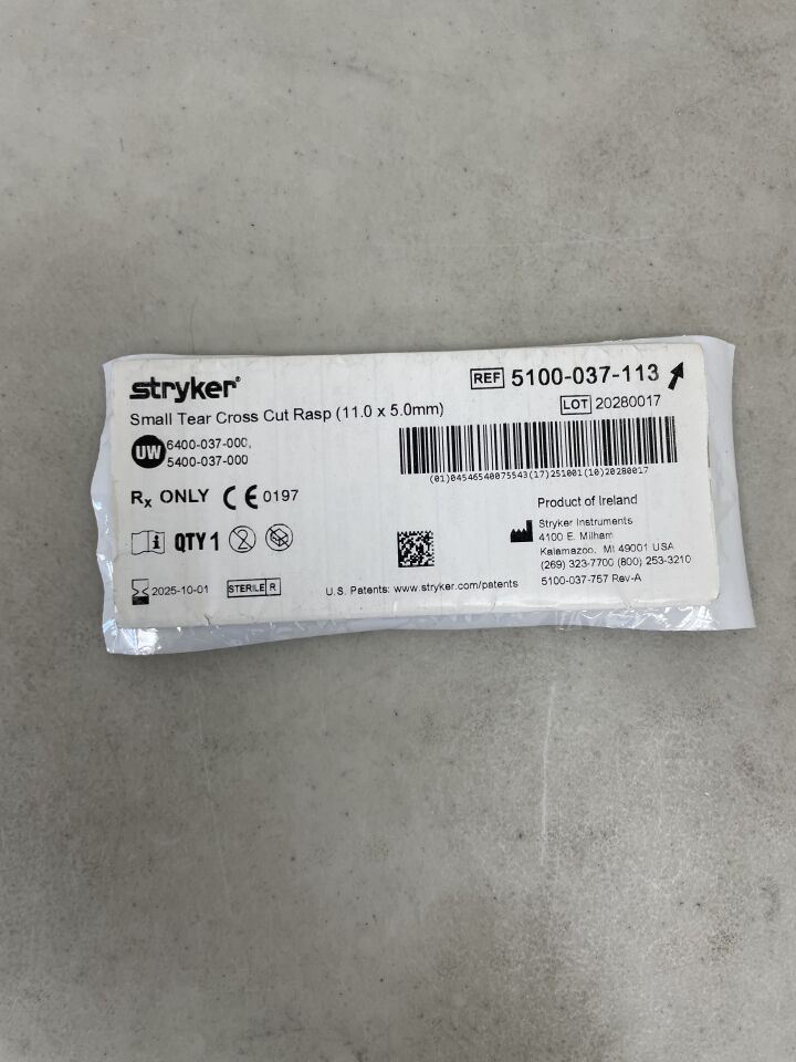 5100-037-113 - STRYKER - Tear Cross Cut Rasp, Small, 11 Length x 5 mm Maximum Width, (EA) - ( Expiry Date: 2025-10-01 )