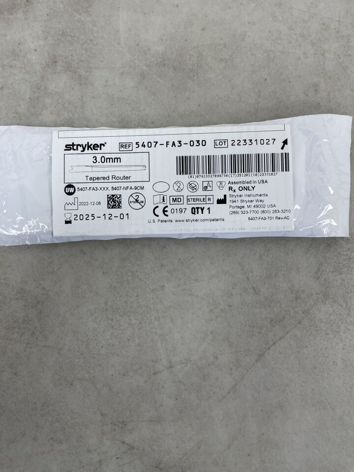 5407-FA3-030 - STRYKER - 3.0mm Tapered Router, (EA) - ( Expiry Date: 2025-12-01 )