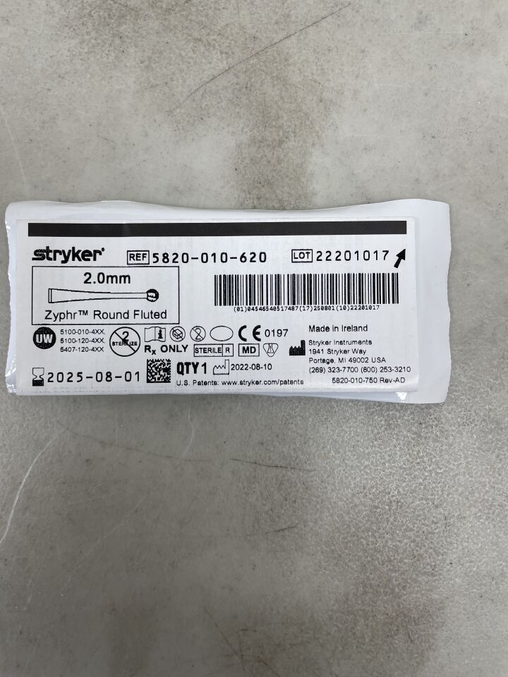 5820-010-620 - STRYKER - Zyphr Elite Round Fluted Bur 2.0mm, (EA) - ( Expiry Date: 2025-08-01 )