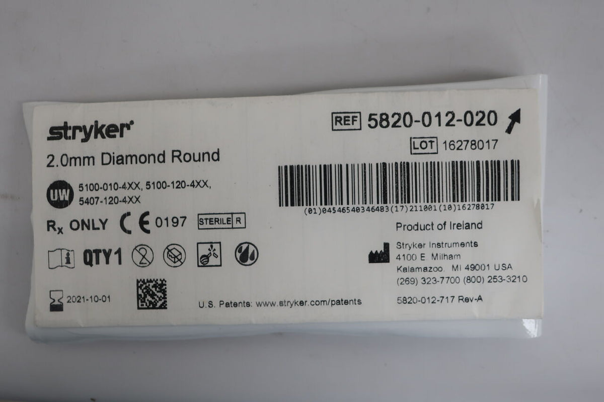 5820-012-020 - STRYKER - Elite Round Diamond Burr, 2 mm Head Diameter, (EA)