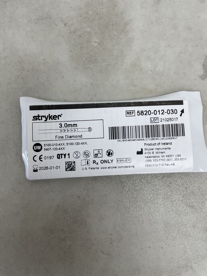 5820-012-030 - STRYKER - Elite Round Diamond Burr, 3 mm Head Diameter, (EA) - ( Expiry Date: 2026-01-01 )