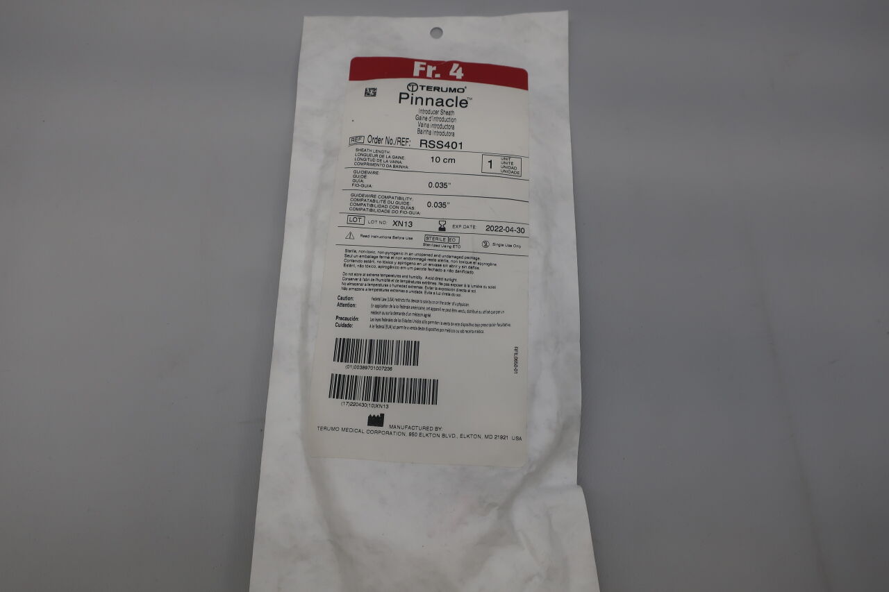 RSS401 - TERUMO - Pinnacle Introducer Sheath - 4Fr x 10cm x .035", (EA) - ( Expiry Date: 2025-11-01 )