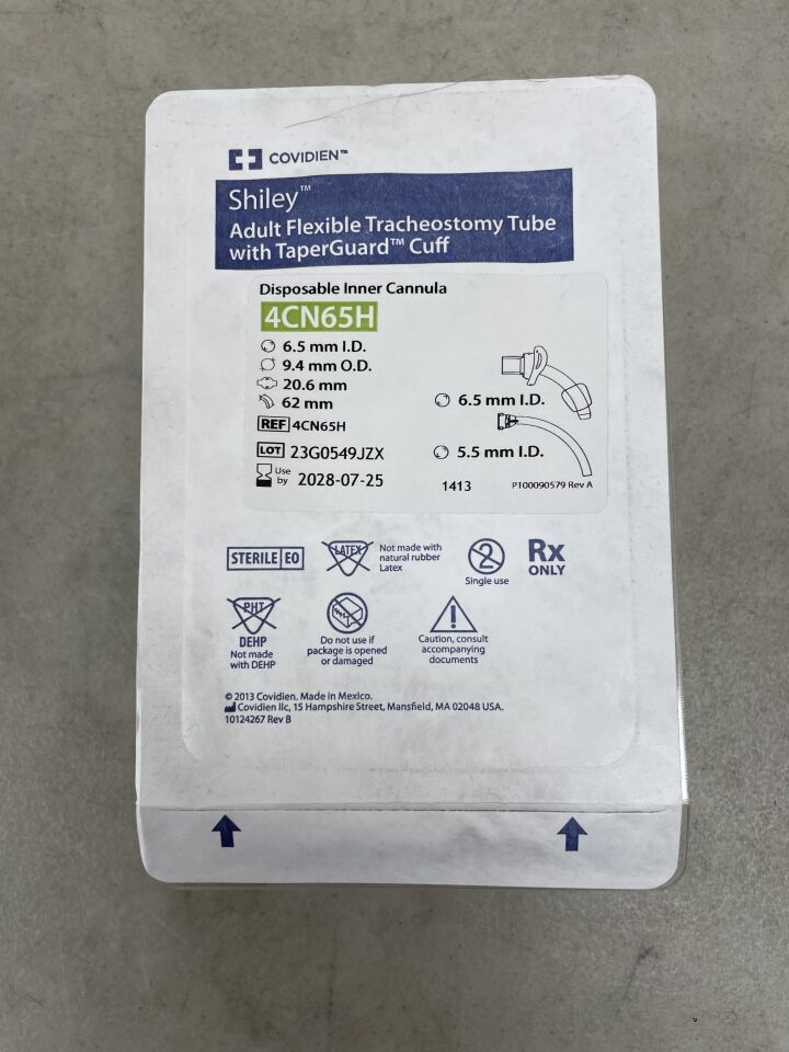 4CN65H - COVIDIEN - Shiley Flexible Tracheostomy Tube w/TaperGuard Cuff, DIC 6.5mm, (EA) - ( Expiry Date: 2028-07-25 )
