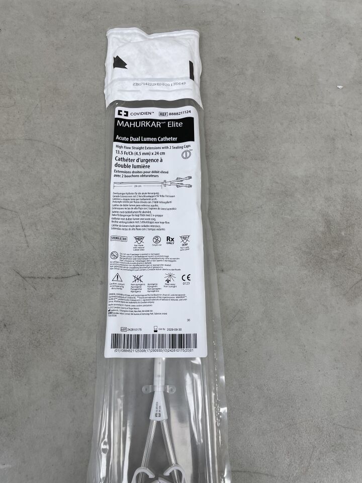 8888211124 - COVIDIEN - Mahurkar Elite High-Flow Dual Lumen Catheter with Straight Extensions, 13.5 Fr x 24 cm, (EA) - ( Expiry Date: 2029-09-30 )