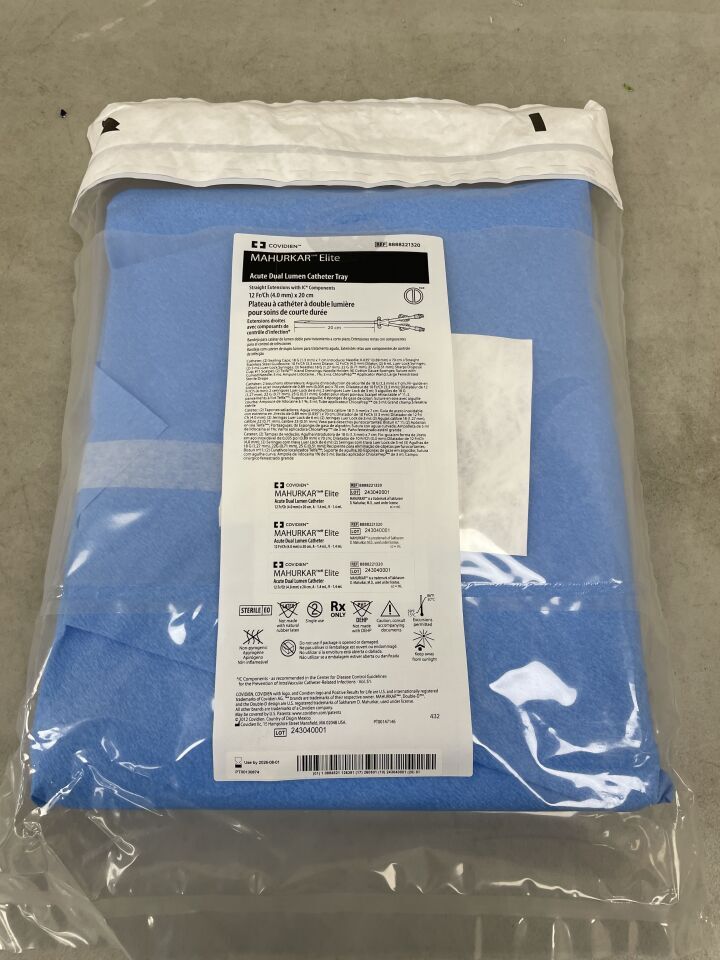 8888221320 - COVIDIEN - Mahurkar Elite Dual Lumen Catheter IC Tray, 12 Fr x 20 cm Size, Straight Extensio, (EA) - ( Expiry Date: 2026-08-01 )