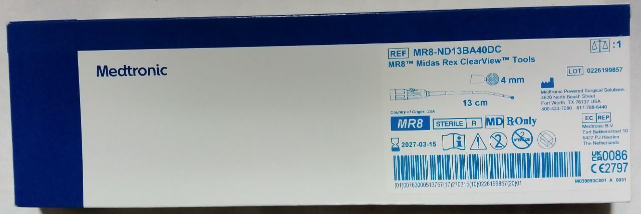 MR8-ND13BA40DC  -  MEDTRONIC  -  Midas Rex Clearview Ball Distal Bend Dissecting Tool, 4 mm dia. x 13 cm Length , ( EA )  -  ( Expiry Date : 2027-03-15 )