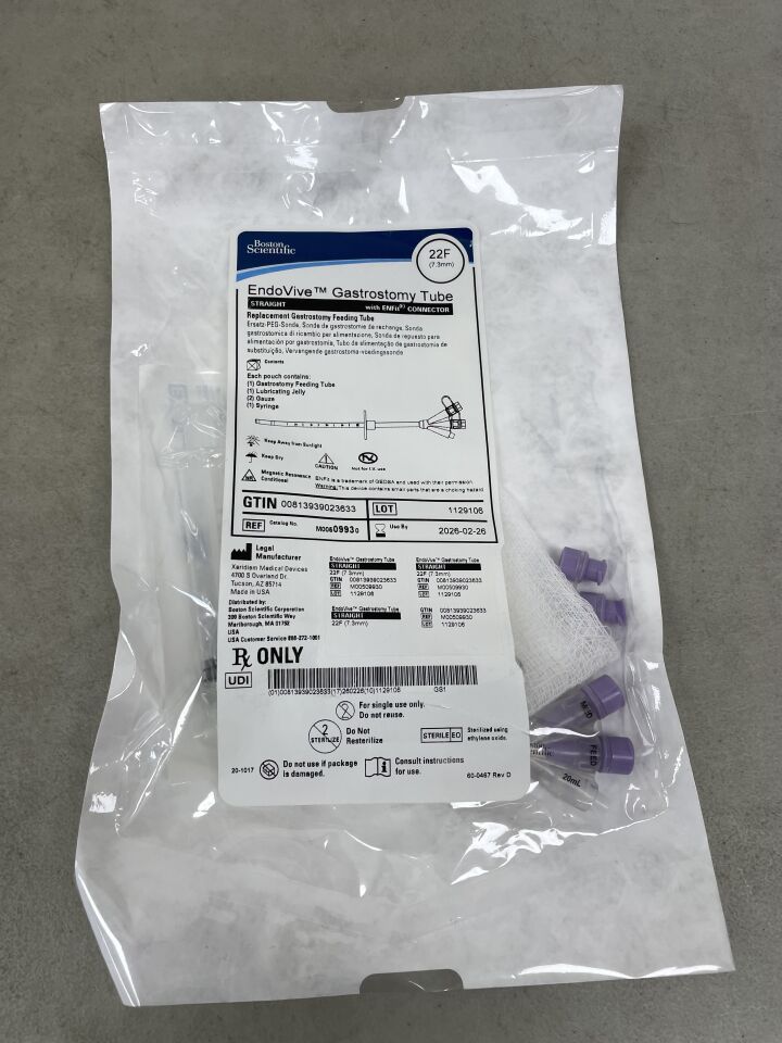 993 - BOSTON SCIENTIFIC - EndoVive Gastrostomy Tube, Straight, with ENFit Connector, 22FR, (EA) - ( Expiry Date: 2026-02-26 )
