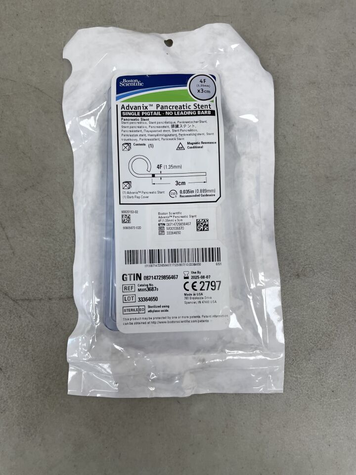 3687 - BOSTON SCIENTIFIC - Advanix Pancreatic Stent - Single Pigtail/No Leading Barb - 4Fr x 3cm, (EA) - ( Expiry Date: 2025-08-07 )