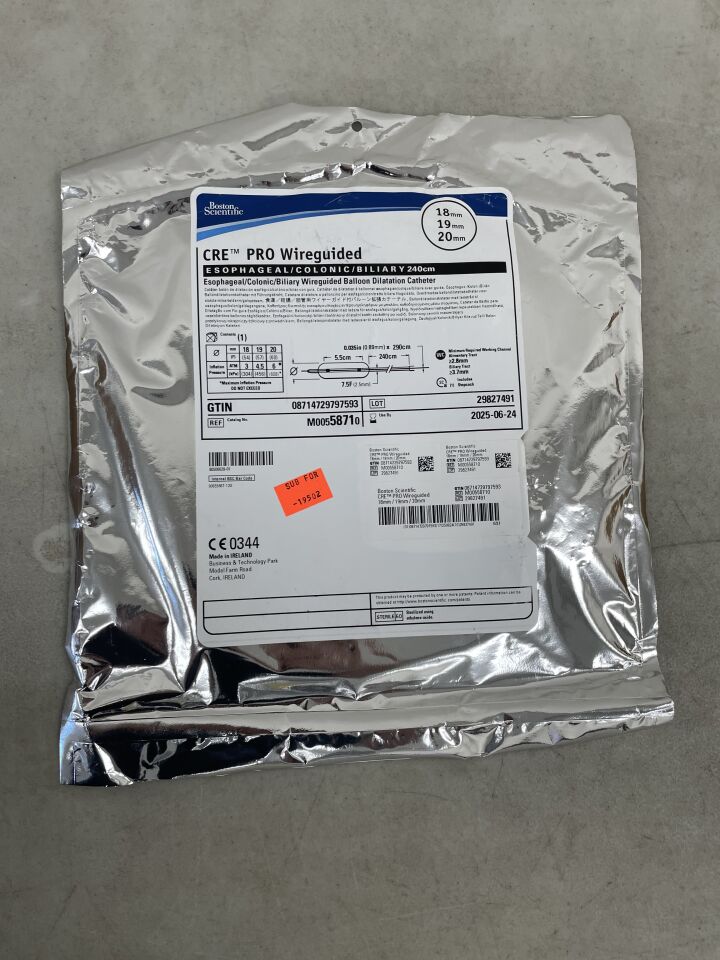 5871 - BOSTON SCIENTIFIC - CRE PRO Wireguided Balloon Dilatation Catheter - Esophageal/Colonic/Biliary - 18mm x 19mm x 20mm, (EA) - ( Expiry Date: 2025-12-25 )