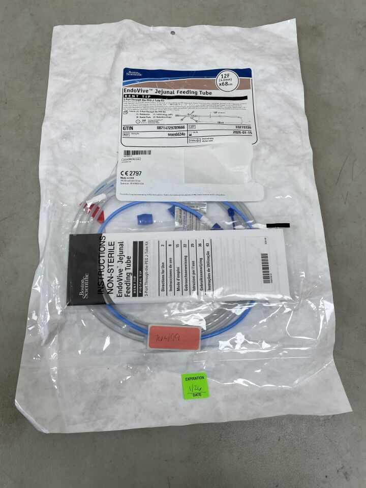 6634 - BOSTON SCIENTIFIC - EndoVive Jejunal Feeding Tube Bent Tip, 3-Port Through-the-PEG J-Tube Kit 12F x 68cm, (EA) - ( Expiry Date: 2026-01-15 )