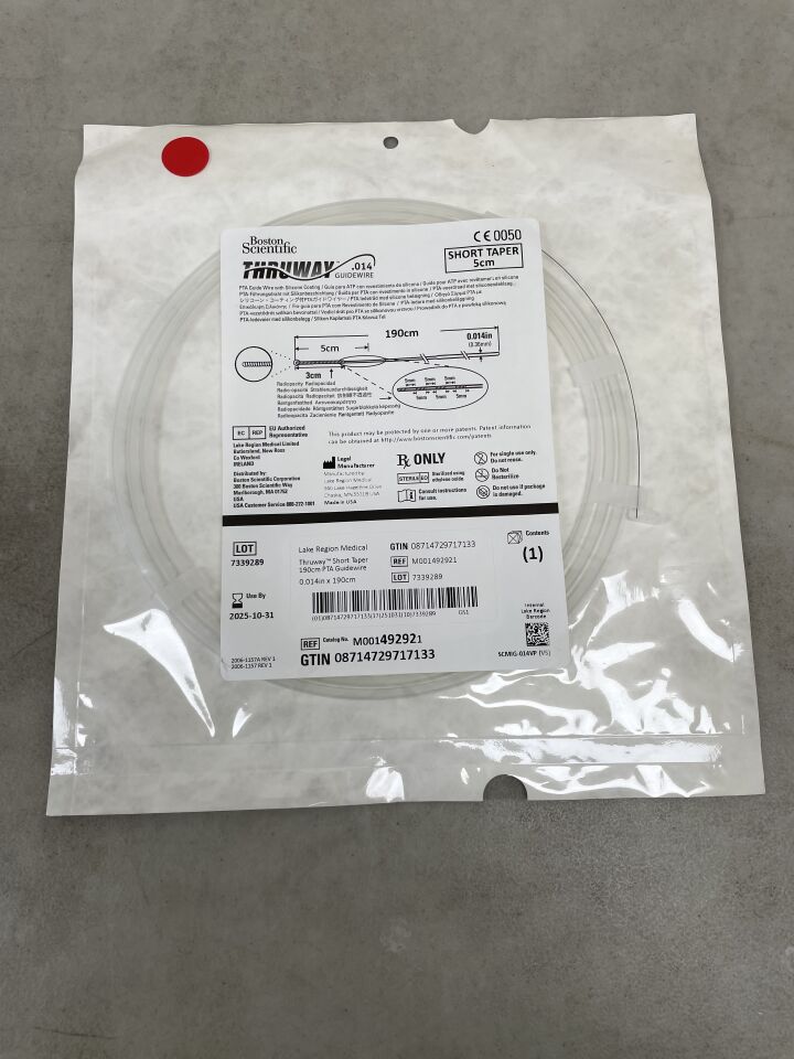 49292 - BOSTON SCIENTIFIC - Thruway PTA Guidewire, Short Taper, 0.014in x 190cm, (EA) - ( Expiry Date: 2025-10-31 )
