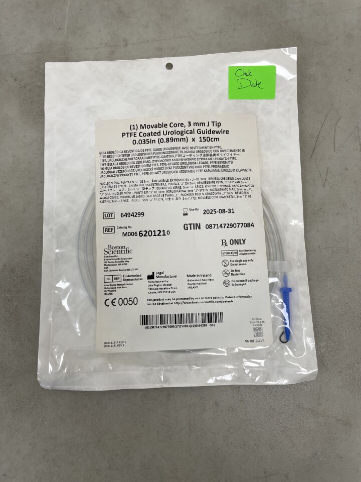 620121 - BOSTON SCIENTIFIC - PTFE Coated Urological Guidewire - Movable Core, J-Tip - .035" x 150cm, (EA) - ( Expiry Date: 2025-08-31 )
