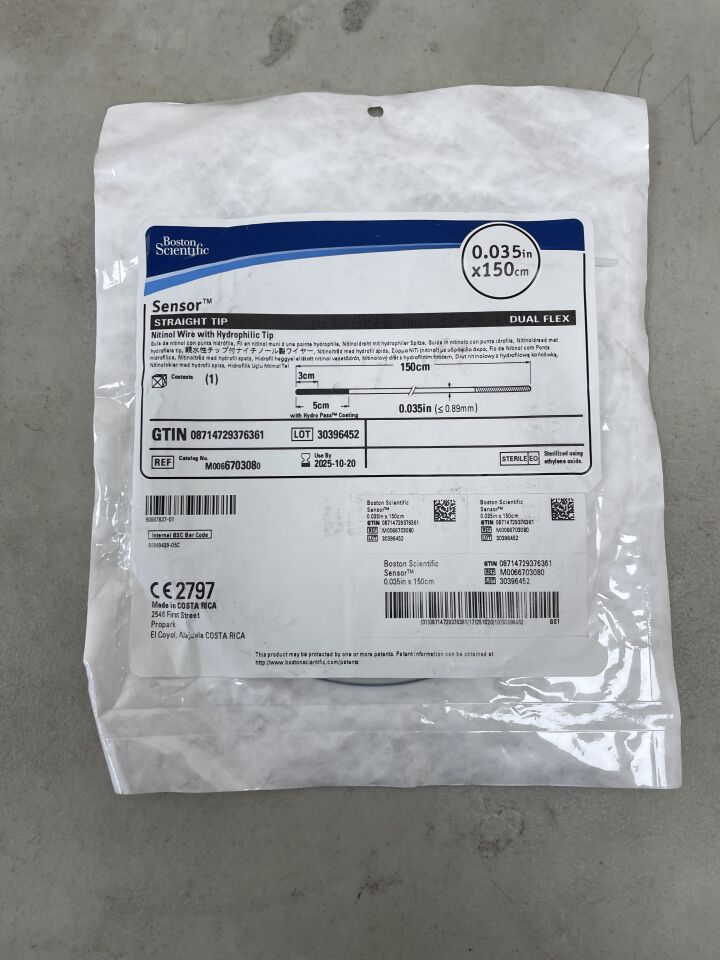 670308 - BOSTON SCIENTIFIC - Sensor Nitinol Wire with Hydrophilic Tip - Straight Tip, Dual Flex - .035" x 150cm, (EA) - ( Expiry Date: 2025-10-20 )