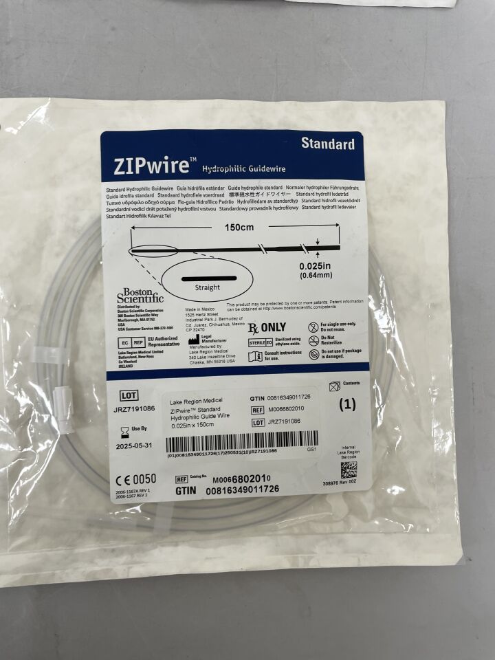 680201 - BOSTON SCIENTIFIC - ZIPwire Hydrophilic Guidewire - Standard, Straight - .025" x 150cm, (EA) - ( Expiry Date: 2025-03-31 )