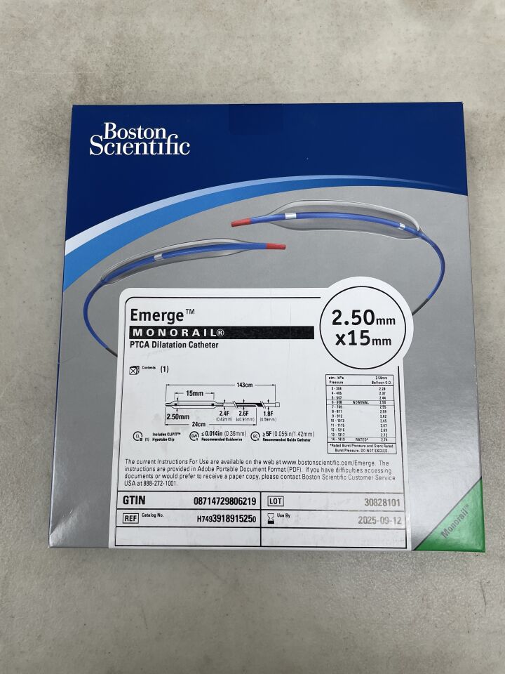 391891525 - BOSTON SCIENTIFIC - Emerge Monorail PTCA Dilatation Catheter - 2.50mm x 15mm, (BX/1) - ( Expiry Date: 2025-09-12 )